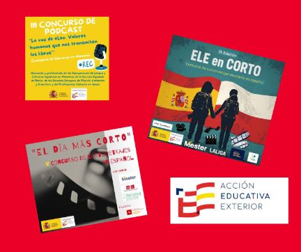 Imagen donde aparecen los tres carteles que anuncian los concursos de audiovisuales en Suiza, Alemania y Polonia