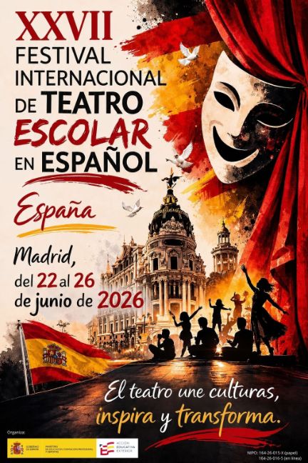 Cartel del XXVII Festival Internacional de Teatro Escolar en Español que se celebra en Madrid del 22 al 26 de  junio de 2026